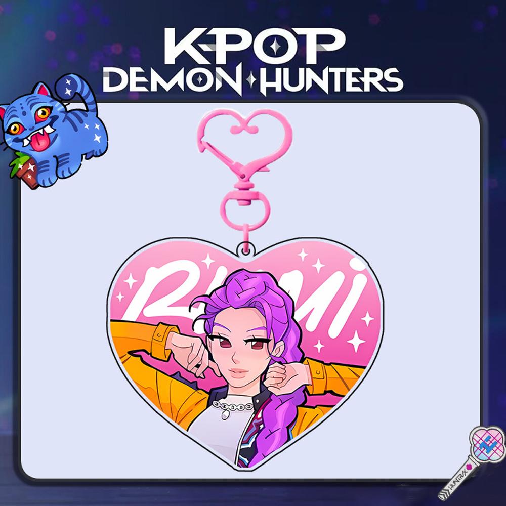 Anime Kpop Demon Hunters Acrylic Heart-shaped Keychain, Cute Anime Bag Charm, KPOP Merchandise Pendant