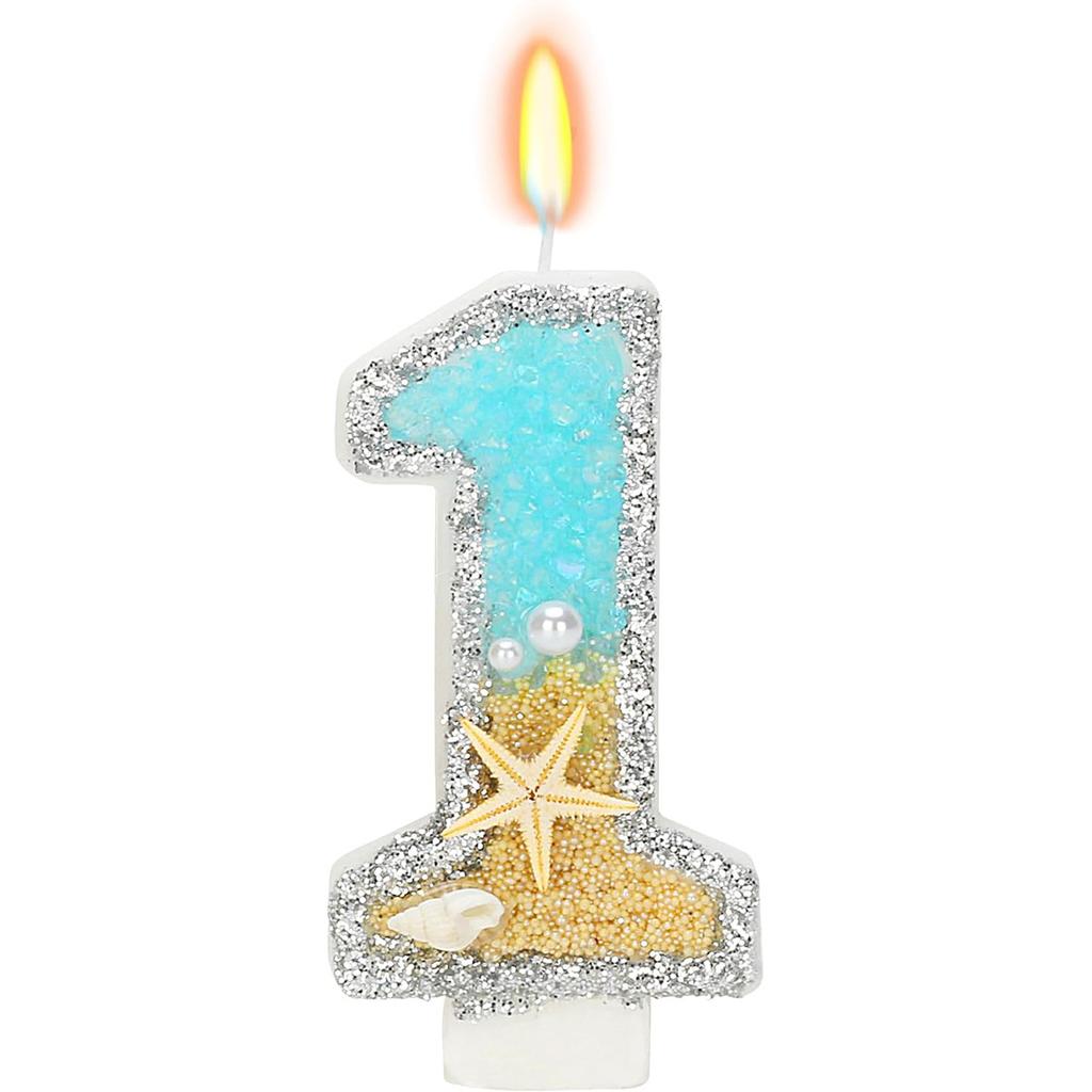 Birthday Candle for Cake, Beach Starfish Sequins Number Cake Candles, Happy Birthday Candle, Cake Topper