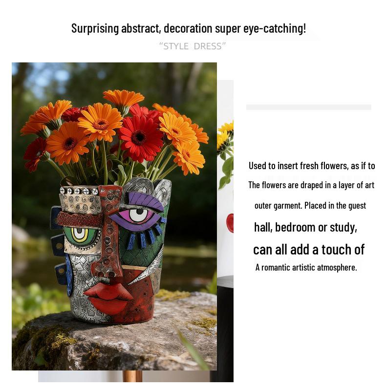 Mayan Abstract Colorful Resin Flower Pot for Garden & Living Room Décor, Green Plant Succulents & Bonsai Display