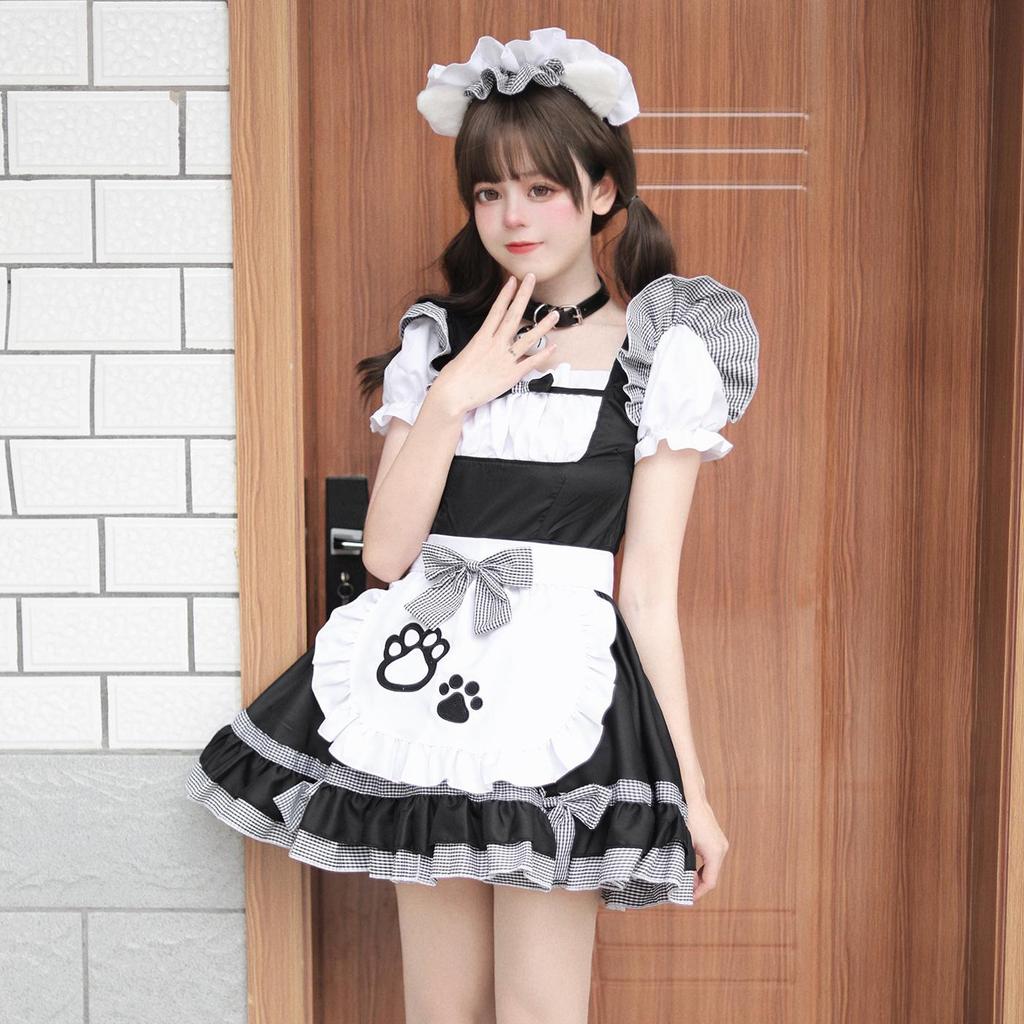 Plus Size Cute Japanese Catgirl Maid Cosplay Costume for Women - Black & White Classic Design