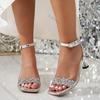 Fashion Comemore Summer Women Sandals New Large Size 36-43 Fashion Rhinestone High-heeled Women's Shoes Party Buckle Strap Dress Shoes