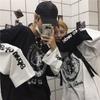 Fake Two-piece Original Diablo Anime Letter Printed Top Spring and Autumn Loose Hip-hop All-match Men's Long-sleeved T-shirt
