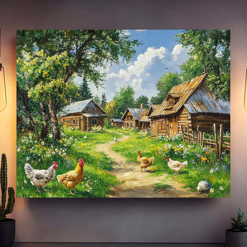 2D Farmyard Hen Pasture Portrait Photo Backdrop