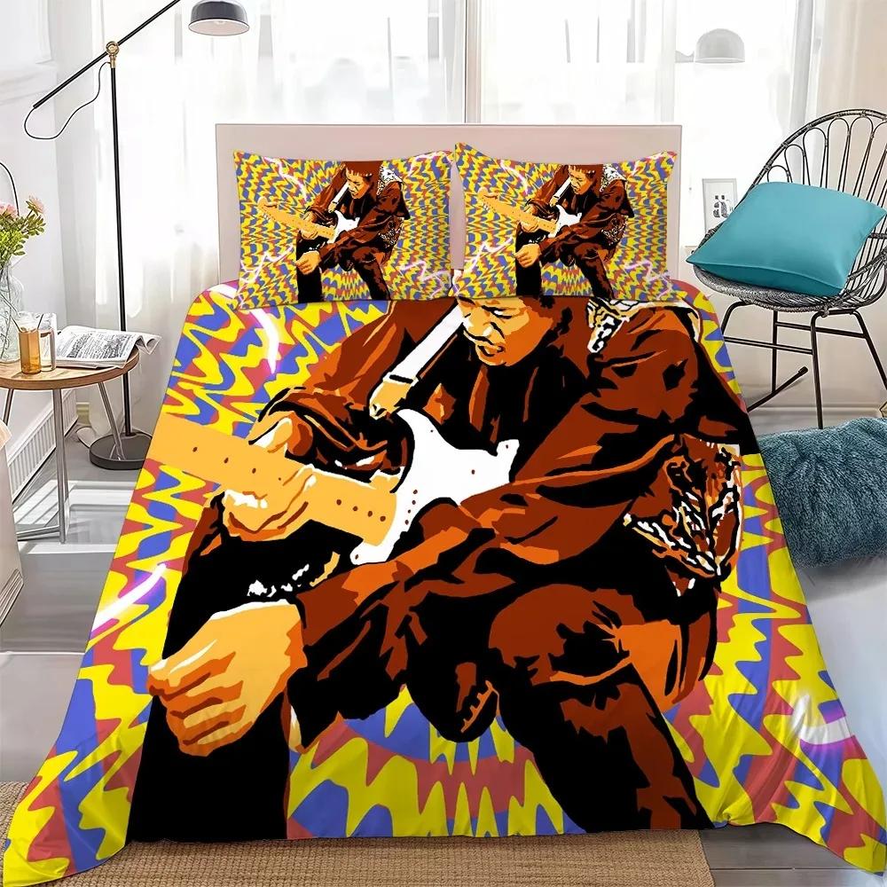 Ensemble de literie J-Jimi H-Hendrix 3D Imprimé Housse de couette Étoile Singer Housse de couette Enfant Adulte Taie d'oreiller taille King Queen 135X200CM-2PCS