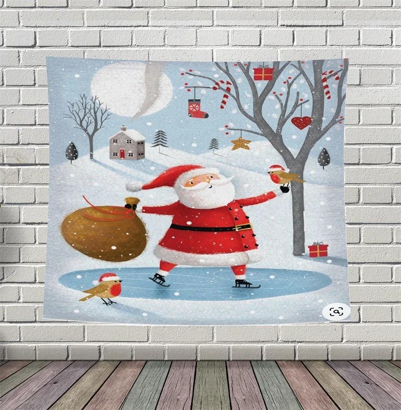 Cartoon Santa Claus Pattern Tapestry Home Bedroom Living Room Wall Decoration Christmas Theme Tapestry