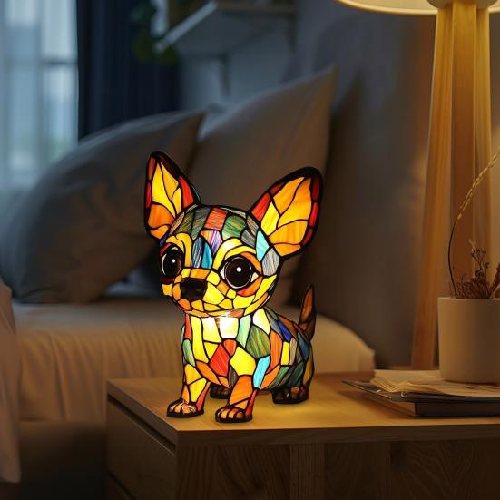 Cat Lamp Stained Resin Glass Night Light Soft Warm Glow 3D Animal-Themed LED Bedside Table Lamp Bedroom Decor
