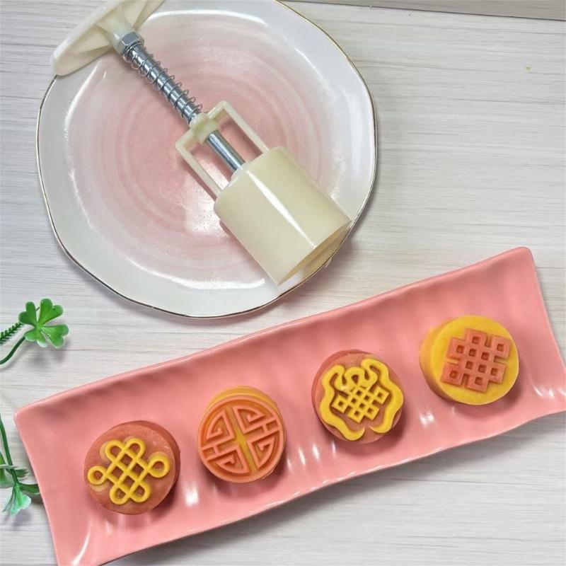 Chinese Knot Pattern Mooncakes Molds Set With 4 Interchangeable ABS Plastic Press Easy to Clean Baking Pastry Tool