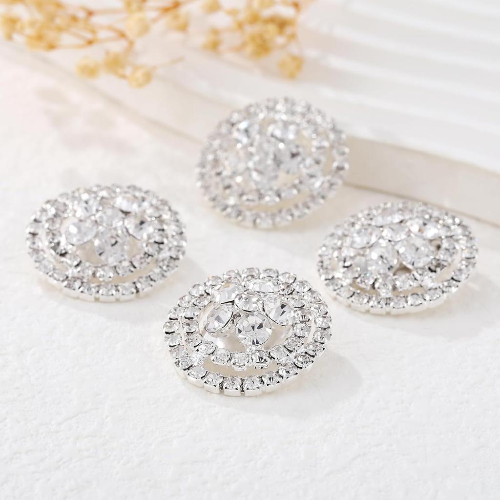 4Pcs Sliver Rhinestone Buttons Crystal Embellishments for Clothing Jewelry Making DIY Decoration Bottons for Sewing Crafts Wedding Bridal