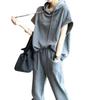 Women's Korean Style Summer Hooded Short-Sleeve Sweater and Casual Harem Pants Two-Piece Set