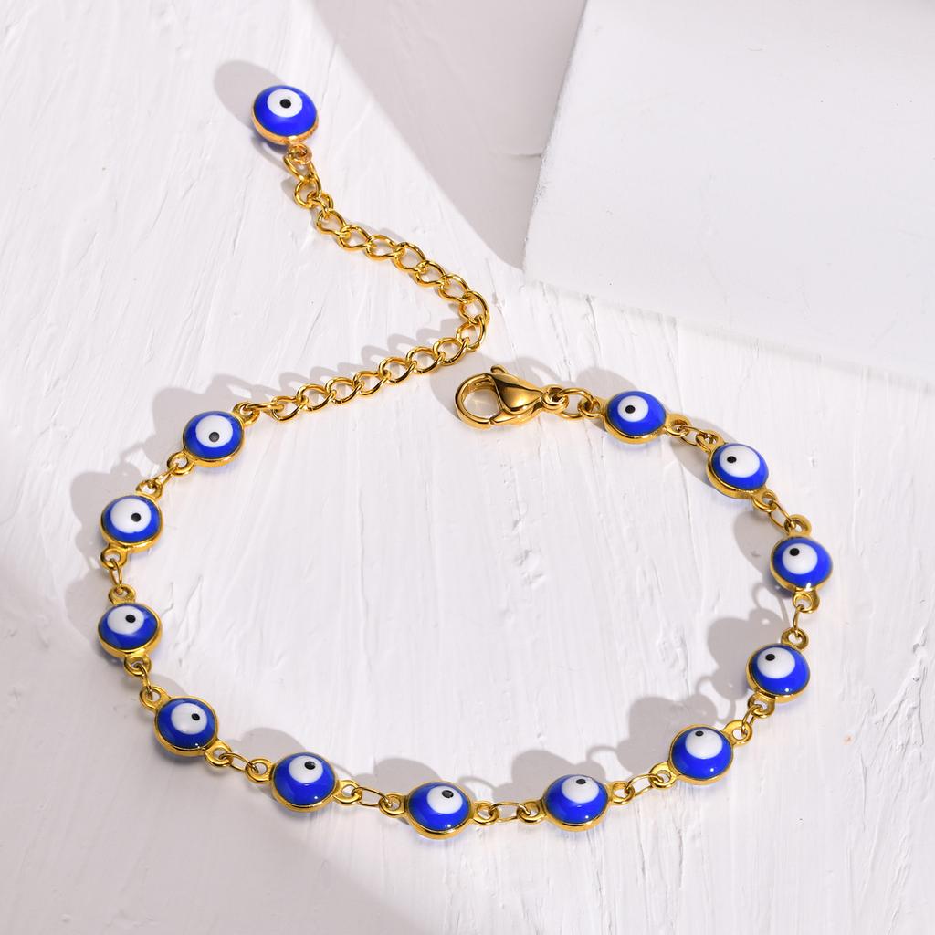 Colorful Demon Eye Bracelet for Women,Stainless Steel Chain Bracelets,Gold Plated Charm Jewelry Gifts