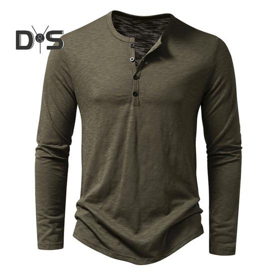 

Мужская осенне-зимняя футболка с круглым вырезом и пуговицами, однотонная футболка с длинными рукавами, облегающая футболка, уличная одежда 2XL армия зеленый