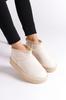 Women's Modern Stylish Fashion Thick Soled Round Toe Furry Beige Suede Ankle Boots