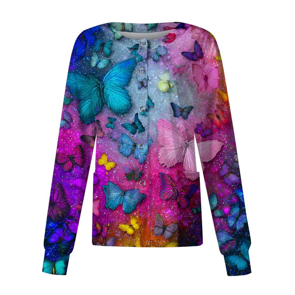 Women's Casual Long-sleeved Single-breasted Animal-printed Protective Suit Cardigan