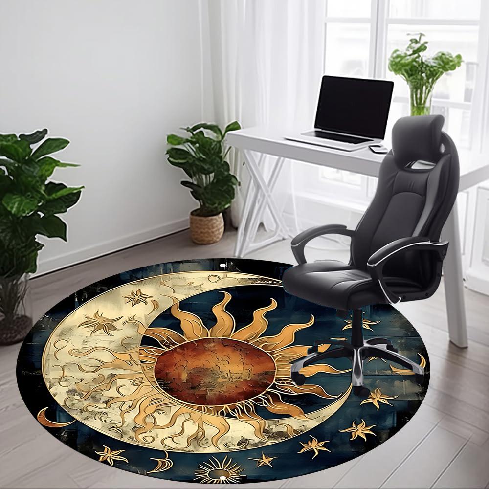 1pc Sun Moon Office Round Area Rug, Indoor Mat Suitable For Office, Under Office Chairs Bedroom Living Room Home Decor, Room Deco, 084