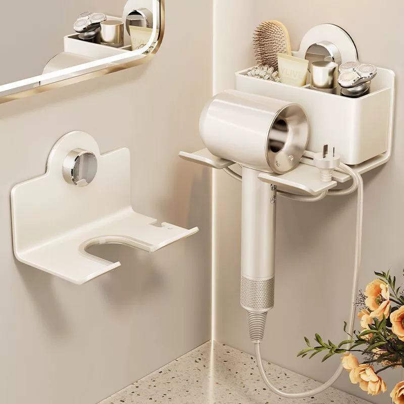 Drill-free Hairdryer Holder Wall Shelf for Bathroom Multifunctional Organizer