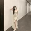 Pure Desire Wind Split Suspender Dress Female Summer Spice Girl Small Flying Sleeves Waist Mesh Skirt Irregular Medium and Long Skirt