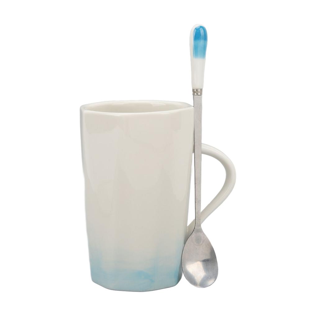 400ml Ceramic Mug Ink Painting Style Coffee Mugs Ceramic Coffee Mug with Spoon Lid for Home Office Cyan