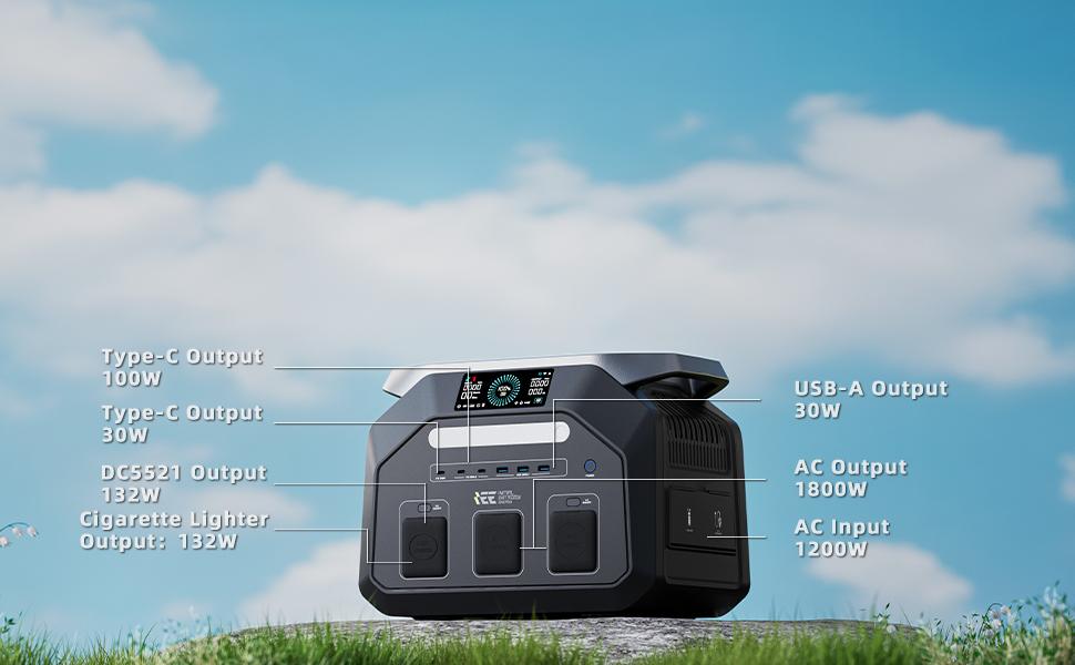 IEE P1800 1800W Portable Power Station, 1024Wh LiFePO4 Battery Solar Generator, 11 Output Ports, 1.2 Hours Fast Charging, App Control
