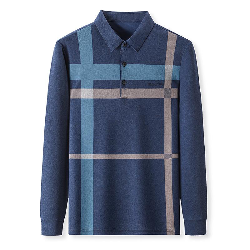 Men's Casual Striped Polo Shirt Polyester Blend, Slight Stretch, Long Sleeve, Regular Fit Knit Polo for Business & Leisure, Spring/Fall Season