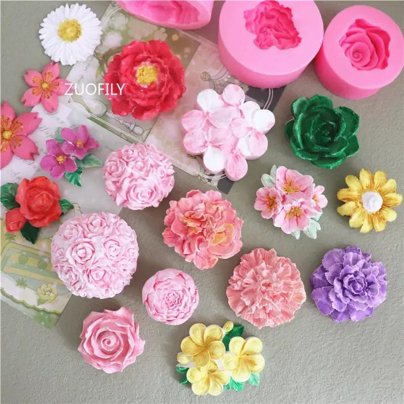 3D Rose Flower Moulds DIY Fondant Chocolate Cake Mold Plaster Work Clay Resin Soap Silicone Mold Cake Decoration Baking Tools