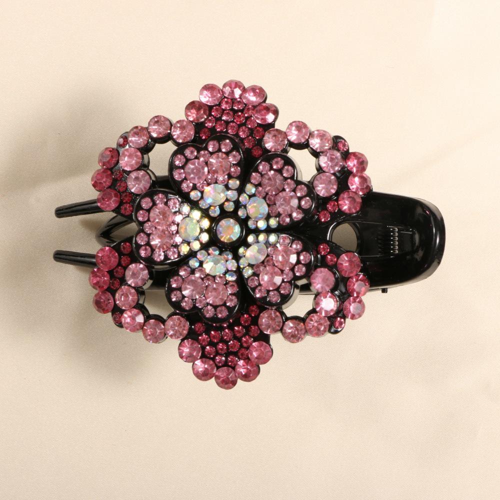 

Rhinestone Flower Duckbill Hair Clip for Women - Elegant Three-Tooth Accessory for Hair Buns and Updos