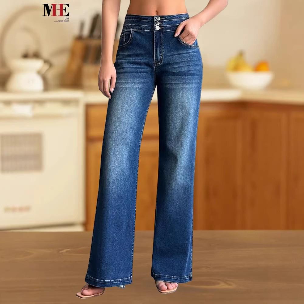 

2026 Women s Dark Blue Washed Straight-Leg Jeans, Mid-High Waist, Slimming & Versatile. 38 джинсовий синього кольору