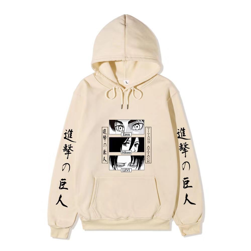Unisex Attack on Titan Hoodie, Eren Mikasa Levi Anime Eyes Graphic Print Long Sleeve Pullover Hooded Sweatshirt Streetwear