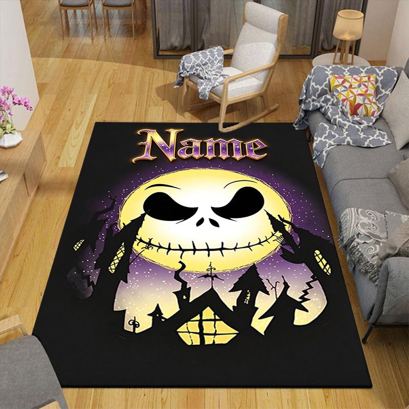 Custom Name Spooky Halloween Moon Carpet for Playroom Bedroom Living Room Sofa Home Decor,kids Game Area Rug Non-slip Floor Mat
