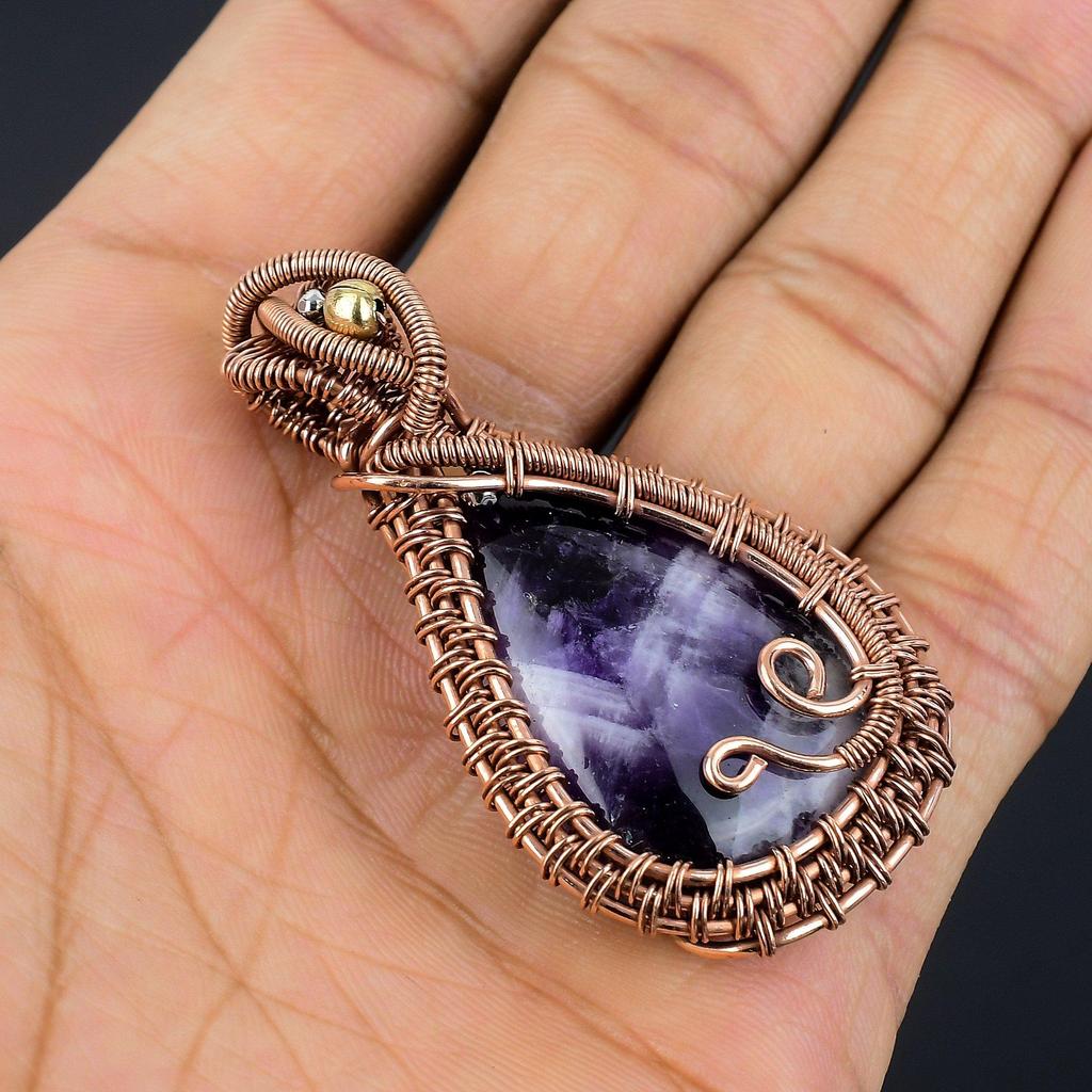 Sage Amethyst  Pendant, Gemstone 999 Copper Wire Wrapped Jewelry Pendant, Handmade Jewelry Birthstone Pendant, Gift For Him
