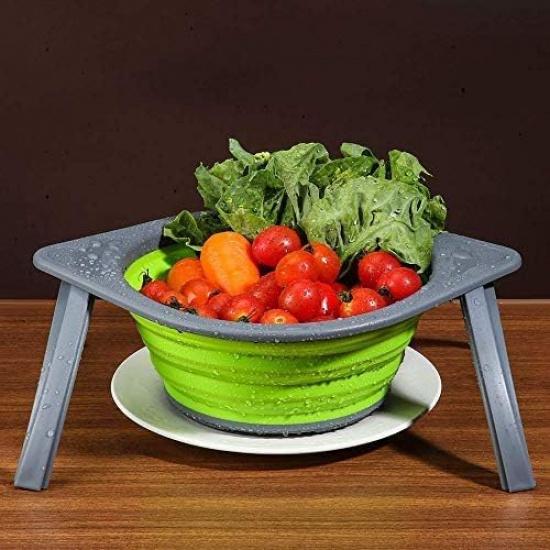 Collapsible Colander - LianXH 4 quart Space-Saver Collapsible Food Strainer BPA Free for Kitchen, Colander Basket with Handle and Brackets Over the