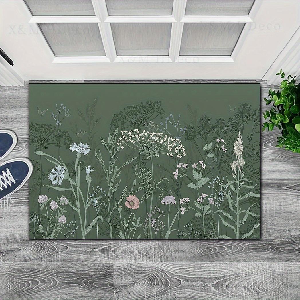 Green Doormat Floral Ink Painting Carpet Welcome Mat Outdoor Carpet Soft Living Room Carpet Rug For Bedroom Home Decorati