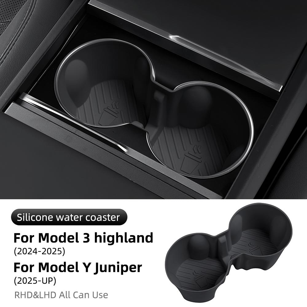 Silicone For Tesla Model 3 Highland 2024 Model Y Juniper 2025 Center Console Water Cup Holder Non-Slip Cup Mat Interior