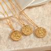 ALTERA Classic 12 Constellations Round Coin Pendant Necklace Stainless Steel Zodiac Necklace for Women Men Zircon Birthday Gift