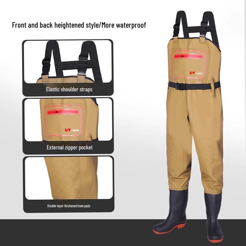 GUAIKEAI Men's One-Piece Rain Waders with Boots