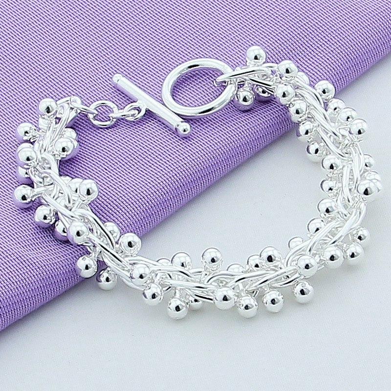 Bracelet de perles de raisin lisses, bijoux fantaisie en argent 925