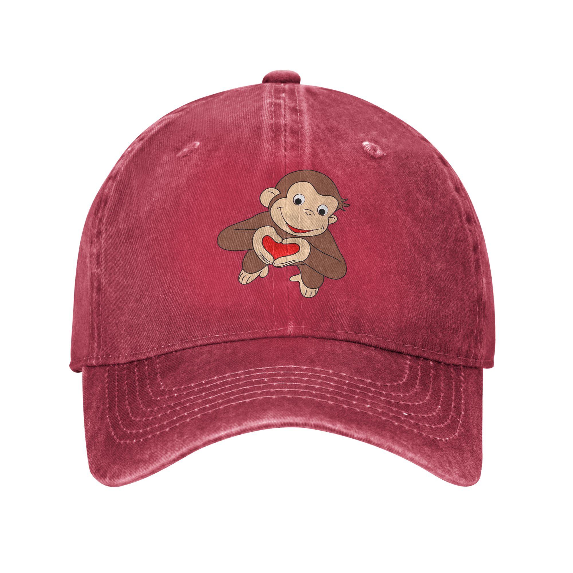 Unisex Baseball Hats Curious George Is All Heart Denim Streetwear Baseball Caps Hip Hop Cap Casquette One Size