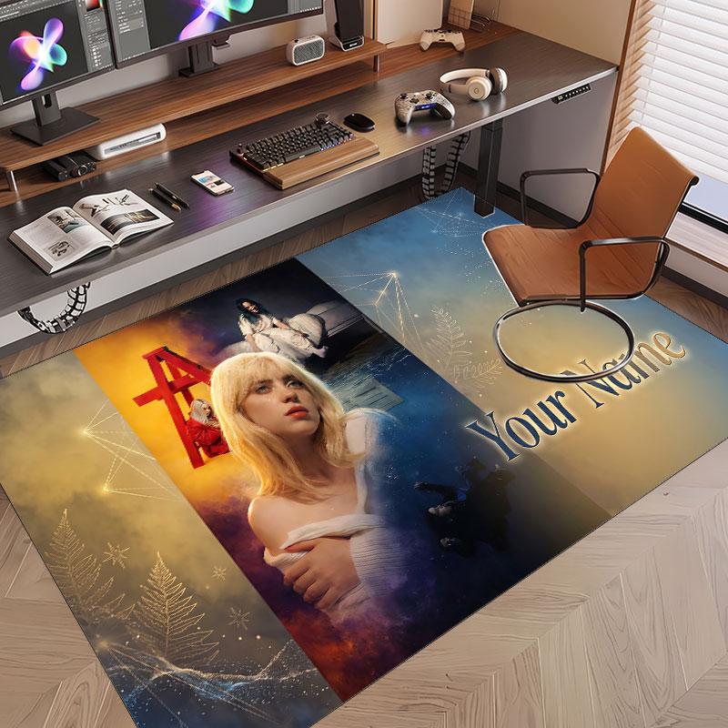 Custom Name Crystal Velvet Rug,Billie Eilish Comfortable Anti Slip Floor Mat For Room Decoration