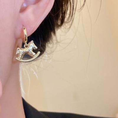 Chinese Horse New Year Zodiac Horse Earrings Rocking Pony Cartoon Cartoon Pony Earrings Copper Metal Zodiac Drop Earrings