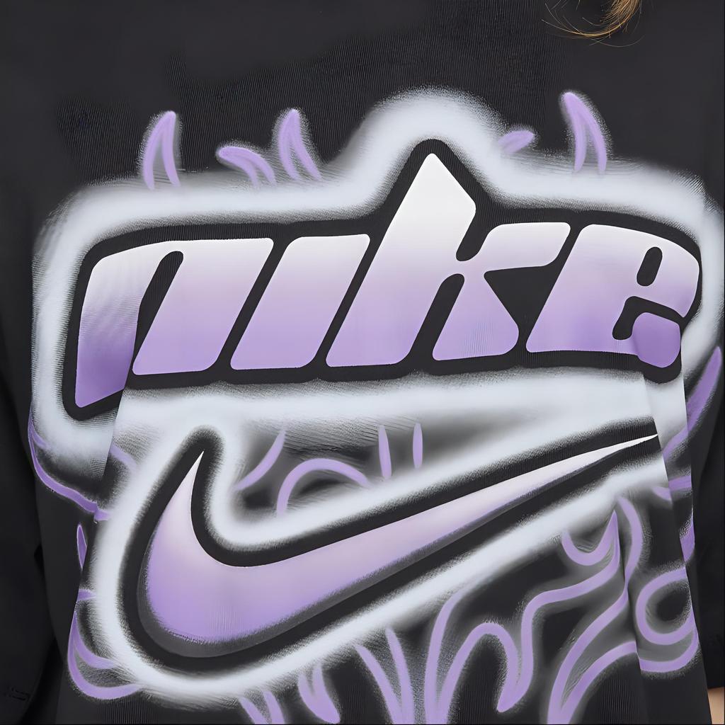 Nike Letter Oversized Round Neck Short Sleeve T-Shirt Women tops Black FZ1147-010