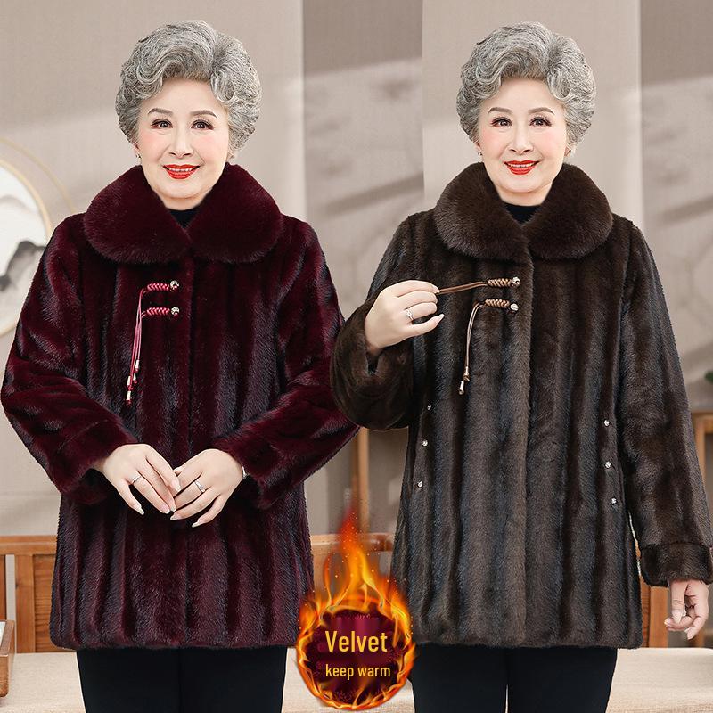 Mink Velvet Mid-Length Winter Coat for Middle-Aged & Elderly Women
