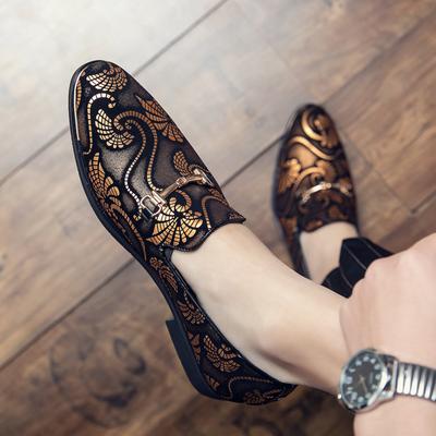 Mode Nouveaux Hommes Robe Chaussures en Cuir Pour Hommes Luxe Britannique Or Bleu Motif National Oxfords Classique Gentleman Mariage Bal Chaussures