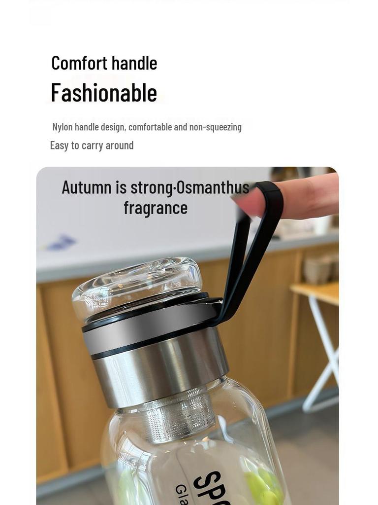 Durable High Borosilicate Glass Water Bottle with Tea Infuser – Large Capacity, Drop-Proof, High-Temperature Resistant