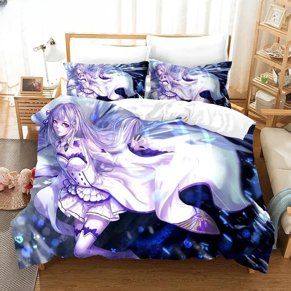 3D Print Cartoons Rem Ram Bedding Set Life In a Different World from Zero Anime Duvet Cover Sets Comforter Bed Kids Bedclothes
