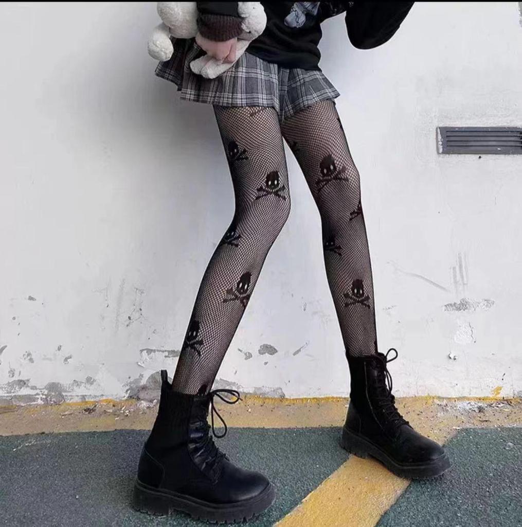 Japanese Gothic Harajuku Y2K Fishnet Suspenders Pantyhose
