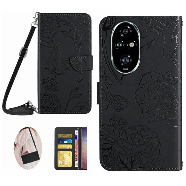

HT03 For Honor 200 Pro 5G Crossbody Case Butterfly Flowers Leather Flip Phone Cover