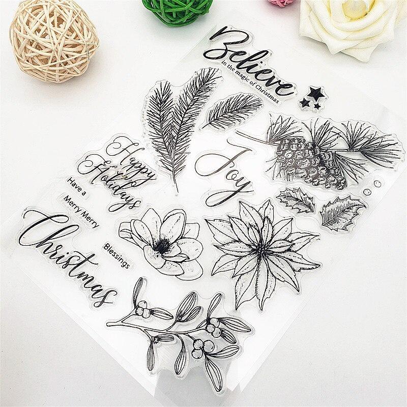 15x20.5 Christmas Pine Clear Stamps Transparent Seal Silicone Seal TPR Christmas Wedding Roller Stamps DIY Scrapbook Album Card