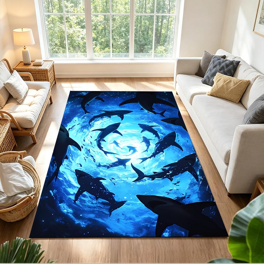 Sharks In Deep Blue Ocean Non-Slip Home Carpet Design for Office Decor Living Room Bedroom Gift
