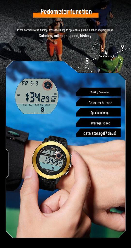 Reloj Deportivo Impermeable Unisex Sanda con Podómetro, 2 Alarmas y Rastreador de Calorías