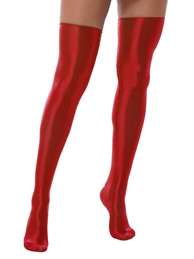 Womens Glossy Thigh High Stockings Solid Color Stretchy Socks 1 Pair Costume Accessories