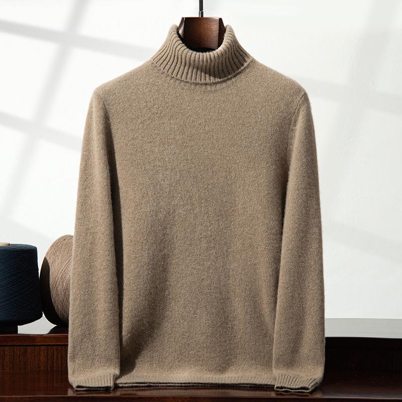 Men's High-Neck Cashmere Sweater: Thick, Solid Color, Double-Strand, Perfect for Autumn and Winter Casual Wear